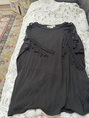 Michael Kors Black Sleeveless Fringe Top